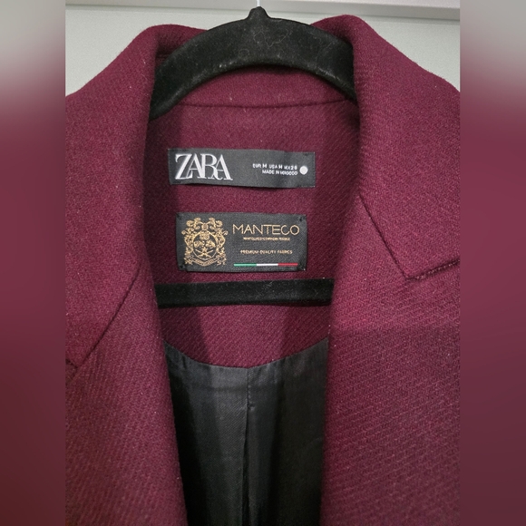 Zara Manteco Wool Elegant Burgundy Long Coat Double Beasted Gold Button - Picture 9 of 17